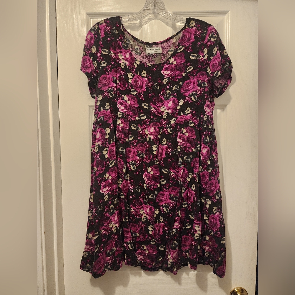 American Apperal Floral Black and Purple Dress